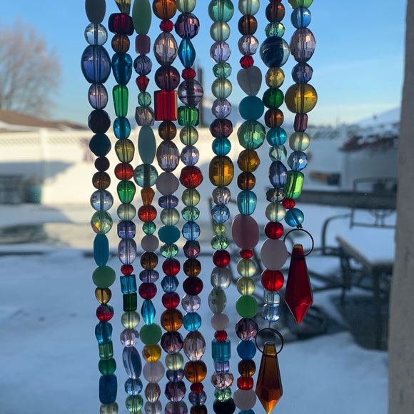 Hand Crafted Multicolor Beaded Crescent Light Catcher - Picture 4 of 13